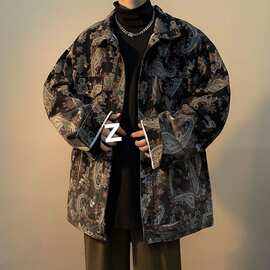 跨境春秋提花牛仔外套男休闲潮牌高街日系复古痞帅嘻哈青少年美式