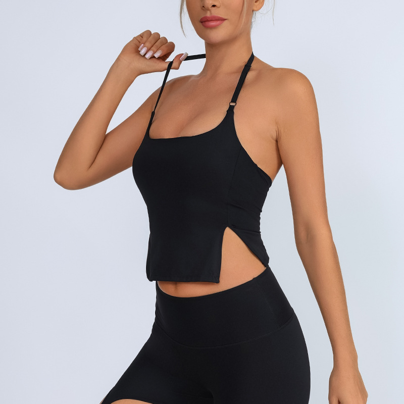 Chaleco de yoga transfronterizo para mujeres cuello colgante con cojín de pecho ajustable, secado rápido desnudo, eslingas deportivas en stock