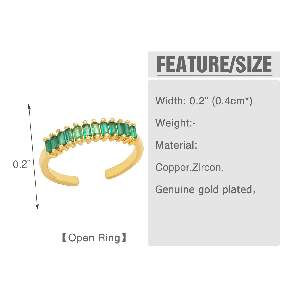 Fashion Square Copper Open Ring Plating Inlay Zircon Copper Rings