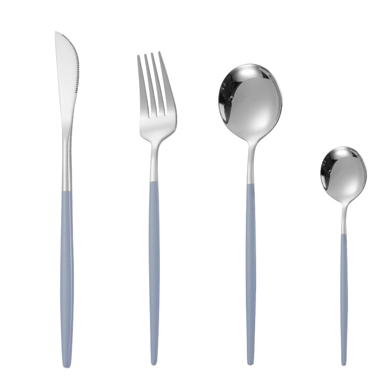 Cuchillo de filete occidental, tenedor, cuchara de postre Vajilla transfronteriza de 4 piezas Amazon Acero inoxidable portugués cuchillo, tenedor y traje de cuchara