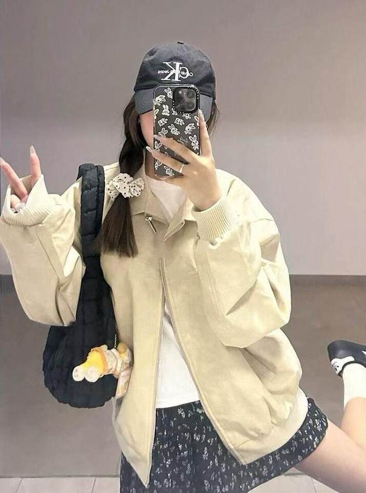 Áo khoác jacket nữ dáng rộng cổ ve áo dài tay phong cách casual — áo khoác mơ chi tiết 6