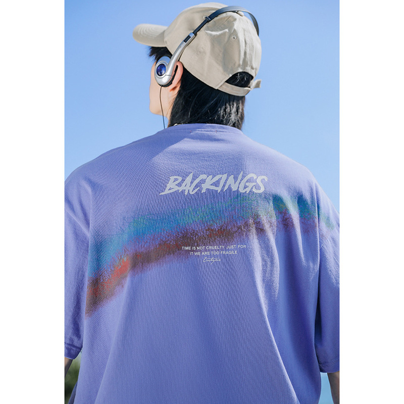 Han Lu Men's 2025 Summer New Arrival Rainbow Printed T-Shirt Men's Pure Cotton Loose Couple's Short Sleeve T-Shirt Men's Q