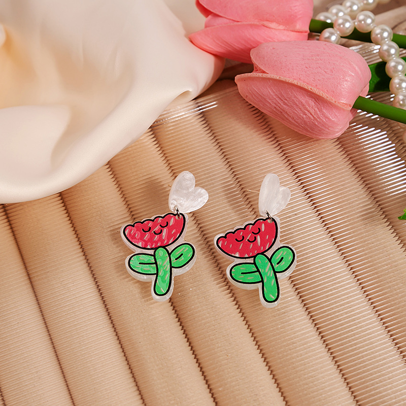 Flower Pattern 1 Pair Cute Flower Acrylic Drop Earrings