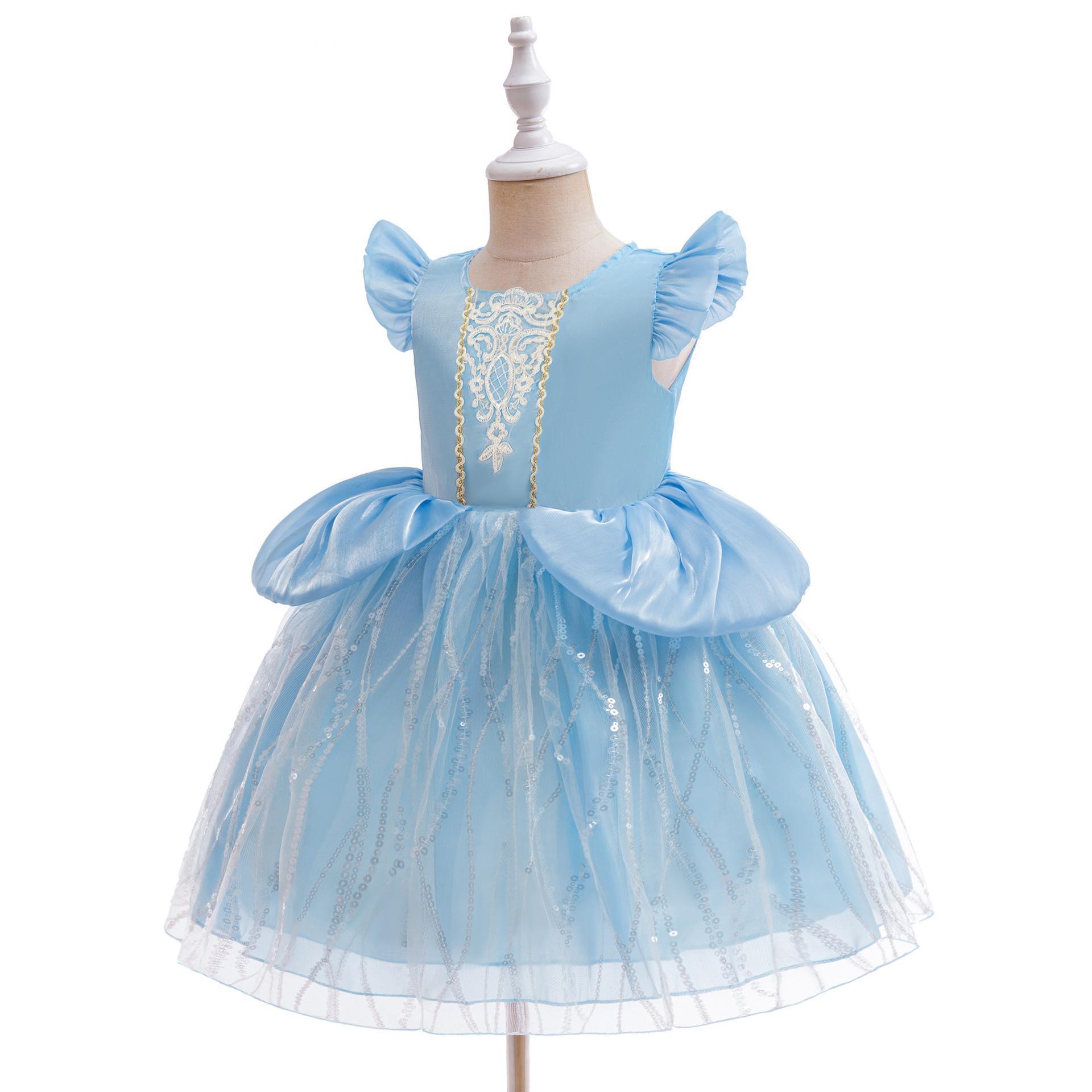 Ropa infantil transfronteriza nueva reina de nieve vestido de princesa de niñas vestido de satin vestido de malla de manga pequeña ropa de personaje image 3