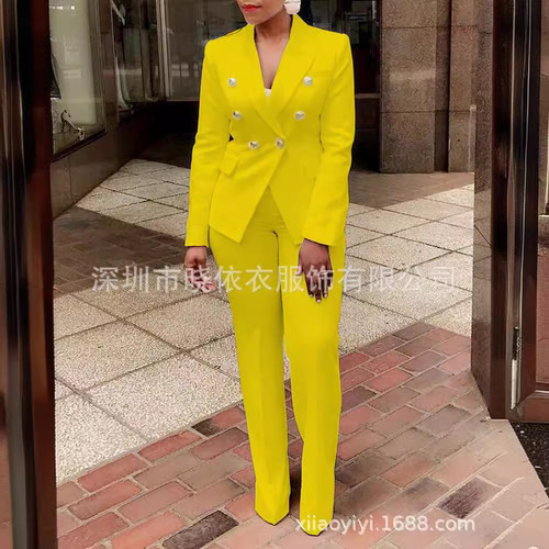 High-waisted solid-color blazer pants set, elegant commuting set