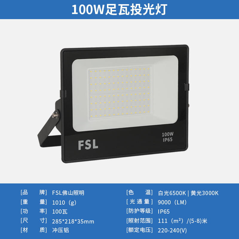 Reflector LED FSL Foshan Lighting para exteriores de alta potencia, foco de jardín de 100W, reflector publicitario para exteriores.