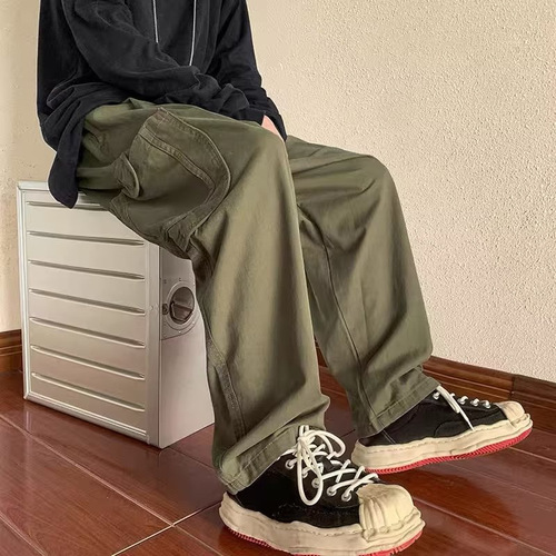 Straight-leg casual pants for men, summer loose trendy American wide-leg work pants, plus-size streetwear fashion sport pants