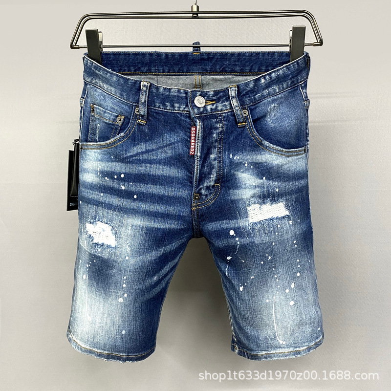 D51-1 Cross-border Supply D2 Summer Thin Stretch Denim Shorts Men's Five-point Pants Denim Breeches Loose
