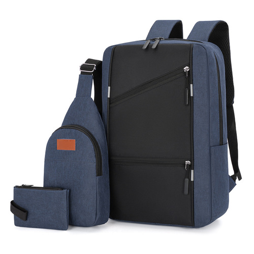  New Business Laptop Bag Set of Three Double Shoulder Bag Foreign Trade Large Capacity Multifunctional USB Cross-Border School Bag