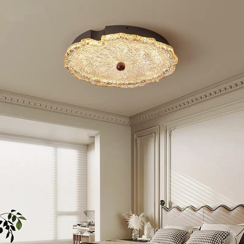 Lámpara de techo de dormitorio francés de hoja de loto de hoja de oro