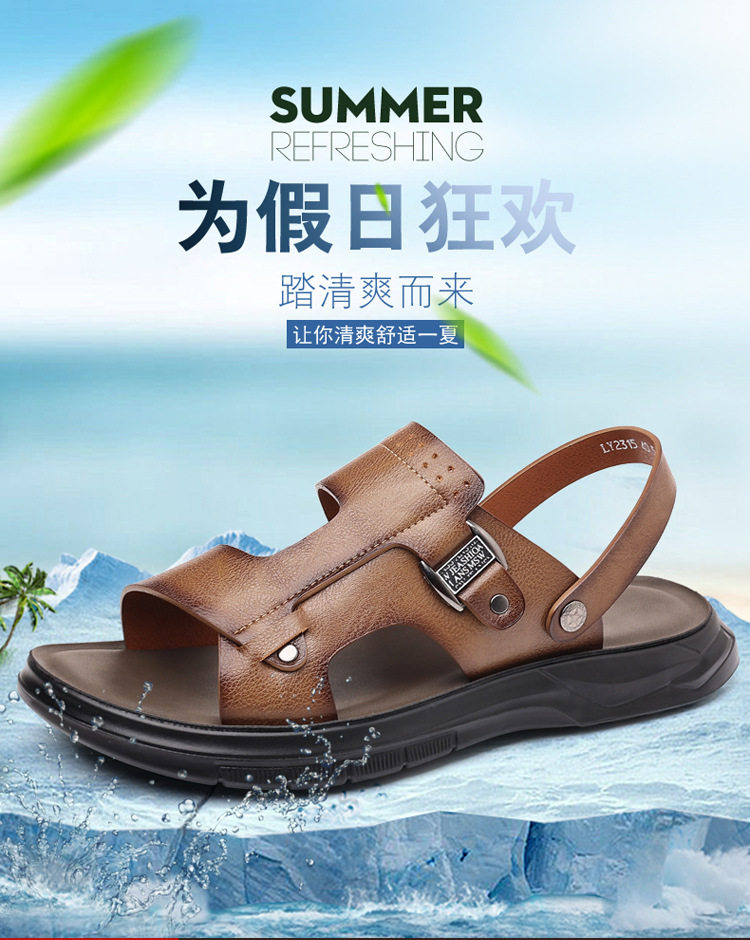 Dép sandal nam đế dày gót thấp 1–3 cm, mũi tròn hở ngón, thoáng khí, đi biển và đi chơi hằng ngày — Màu kaki, Màu nâu, màu xám chi tiết 1