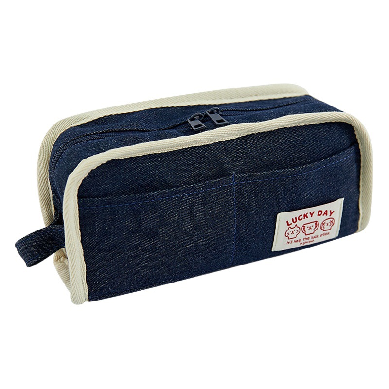 Caja de lápiz de mezclilla de gran capacidad caja de papelería de lona de alto aspecto nuevo estudiante de secundaria bolsa de papelería simple caja de lápiz creativa