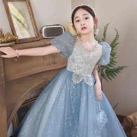 儿童礼服公主裙冬季新款泡泡袖甜美花童钢琴女童礼服年会主持礼服