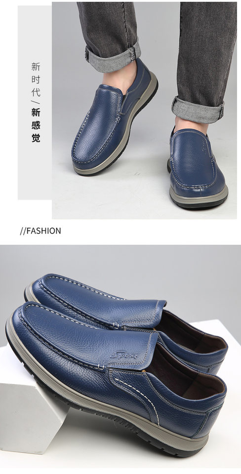 Giày lười nam da bò mũi tròn gót thấp 1–3 cm, kiểu mới mùa thu đông — Bông xanh, Bông đen, Màu xanh da trời, đen chi tiết 19