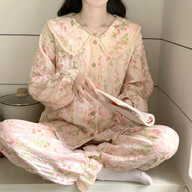 睡衣女春秋新款云朵棉娃娃领家居服两件套甜美可爱网红可外穿