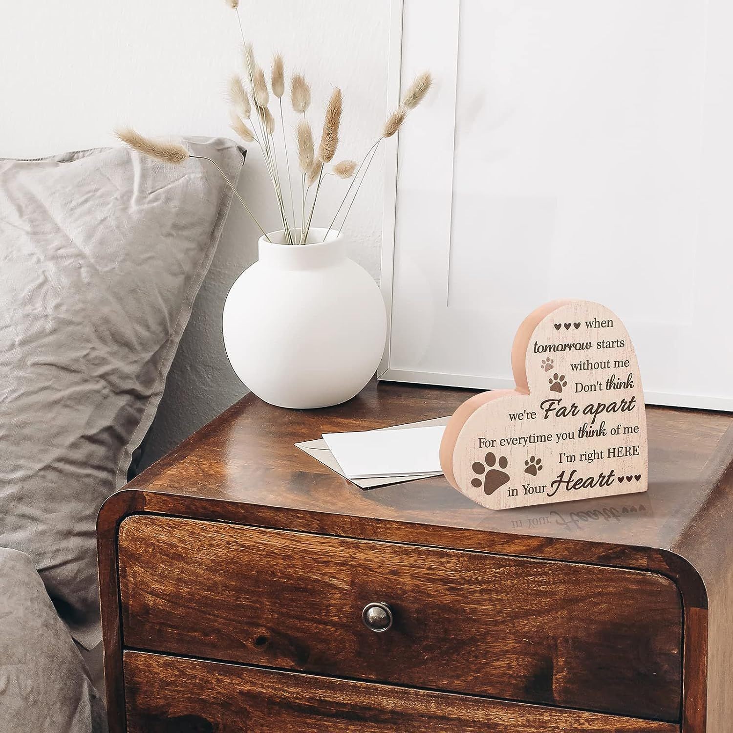 Pet Memorial message Board decoración de escritorio de madera decoración de tarjeta de madera en forma de corazón