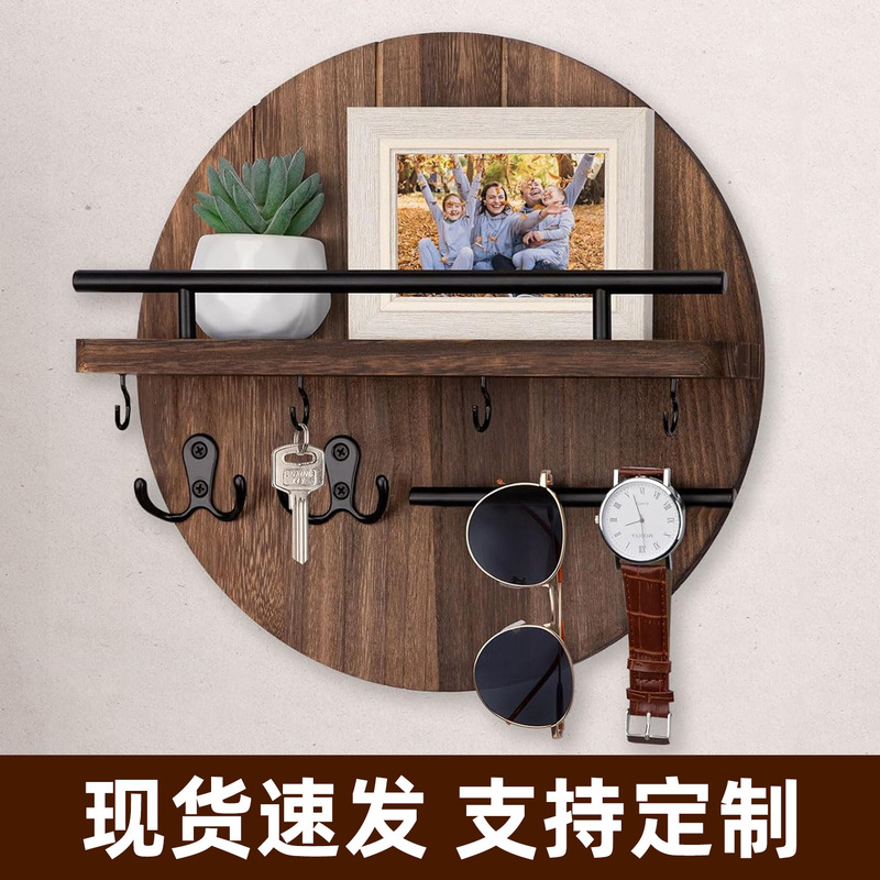 Round Wooden Key Rack Entrance Corridor Wall Hanging Bracket Office Door Envelope Mail Organizer