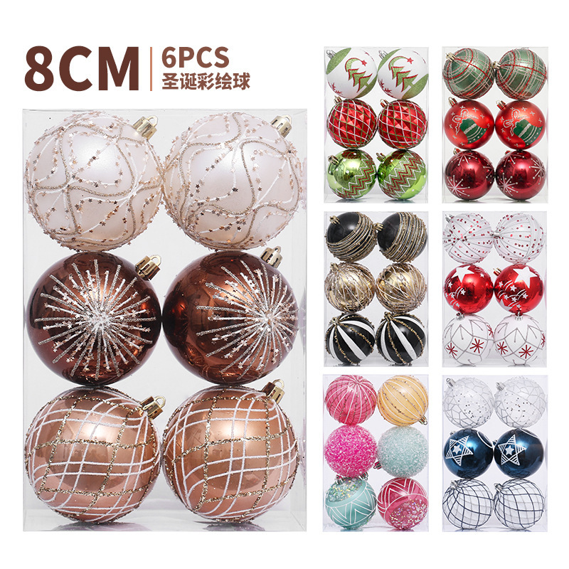 クロスボーダー新製品クリスマスデコレーション6個INSヨーロピアンスタイルペイントクリスマスボールセットクリスマスツリーペンダント|undefined