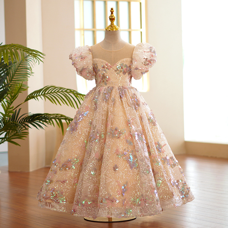 兒童公主裙新款花童婚禮小女孩禮服裙兒童鋼琴演奏演出服工廠直銷