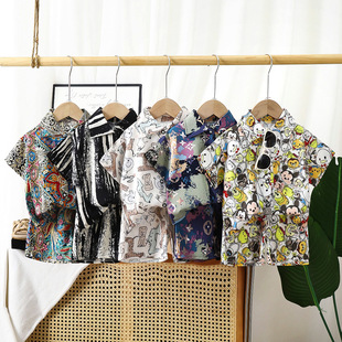 Boys' summer short-sleeved suit handsome shirt 2025 new clothes children's cardigan clothing baby summer children's clothing