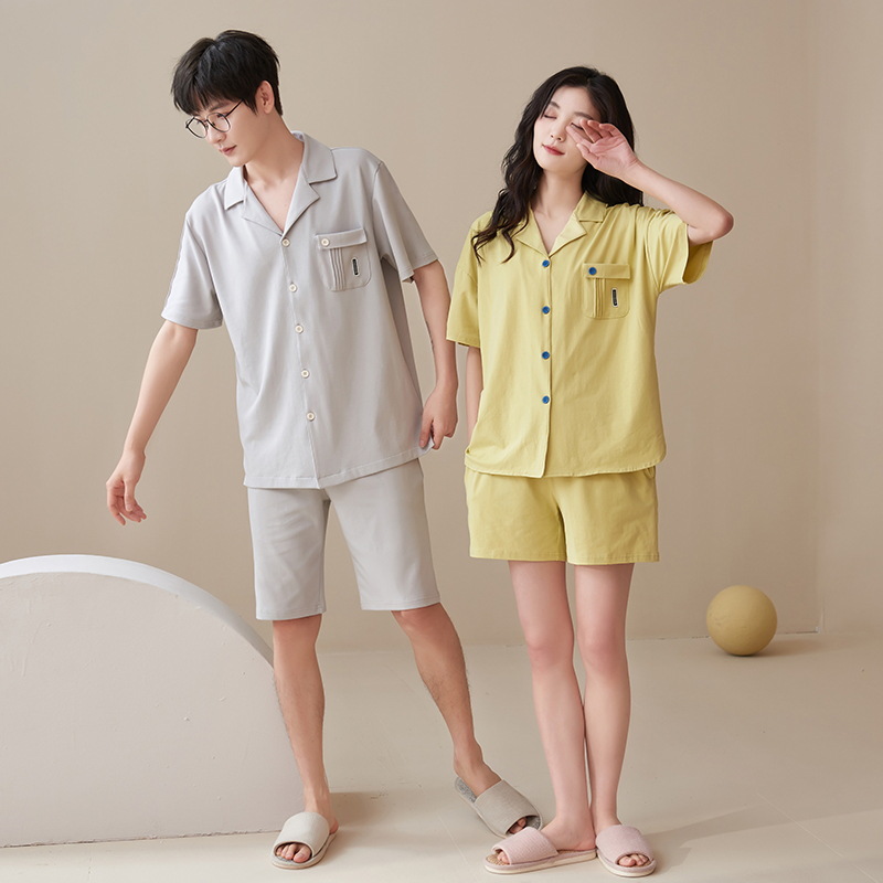 Verano Pull-on pijamas de algodón puro de alta calidad de manga corta pantalones cortos de algodón fino traje de desgaste para el hogar de los hombres y las mujeres