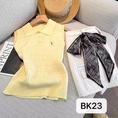 韩系麻花小马刺绣POLO无袖上衣设计感蝴蝶结显瘦背心女针织毛织衫
