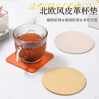 厂家直销跨境圆形10CM杯垫轻奢高级感圆形加厚皮革杯垫防水茶杯垫