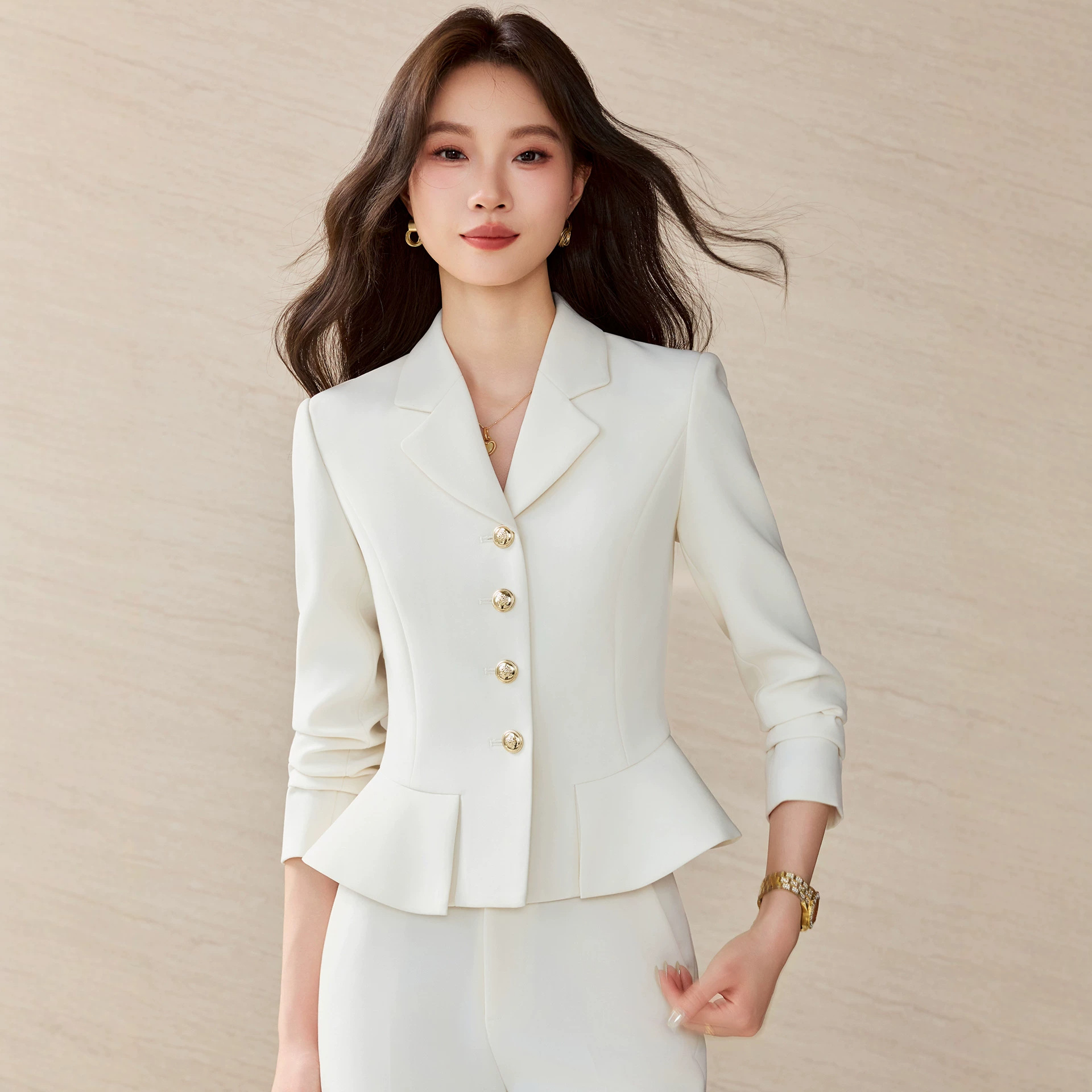 Autumn women's suit set, high-end professional attire, elegant and goddess-like, jewelry store, beauty salon, beautician work uniform