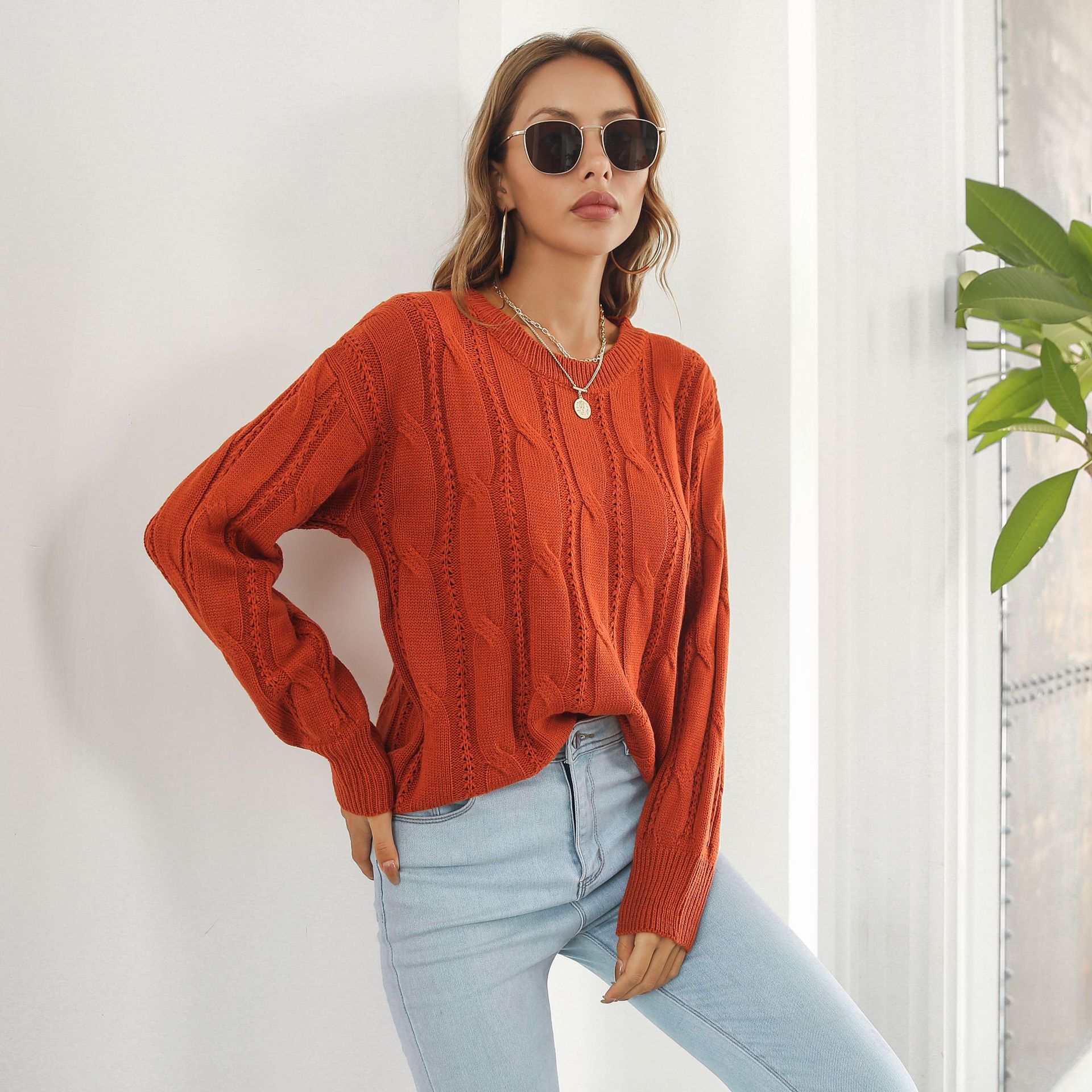 Twist Hollow Out Cutout out Sweater Women Loose Autumn Winter Long Sleeved Casual Knitwear Sweater 5 Twist Hollow Out Cutout out Sweater Women Loose Autumn Winter Long Sleeved Casual Knitwear Sweater