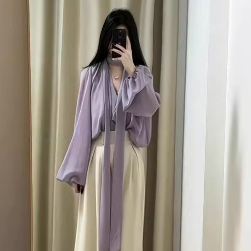 2025春季搭配一整套装女法式感黑色上衣高腰阔腿裤职业两件套|undefined