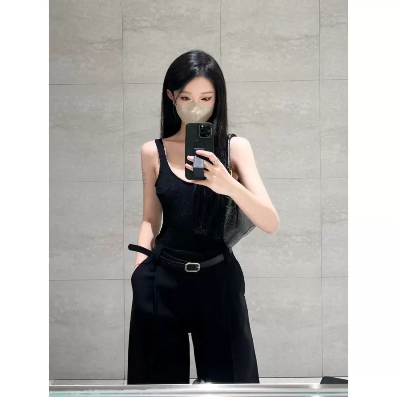 法式内搭黑色无袖连体上衣女夏季抹胸辣妹短款修身露背小吊带背心