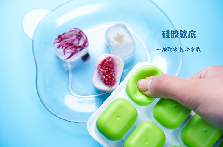 6-compartment 14-compartment square ice cube mold, silicone soft-bottomed ice cube box with lid easy to remove, homemade ice cube box