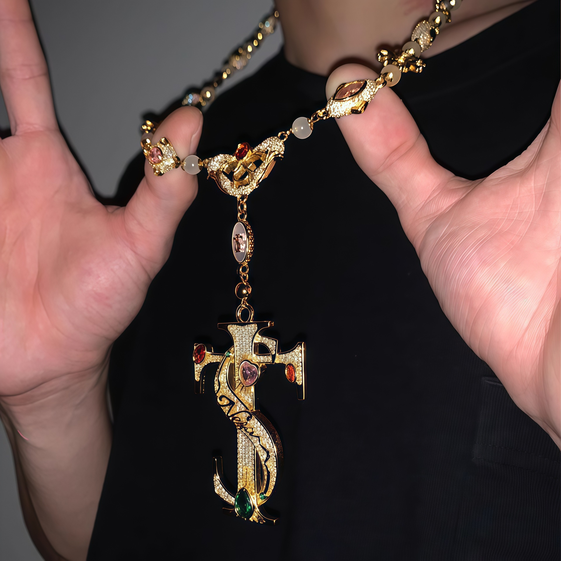 Collana con pendente a croce e zirconi per uomo in rame_voghion.com