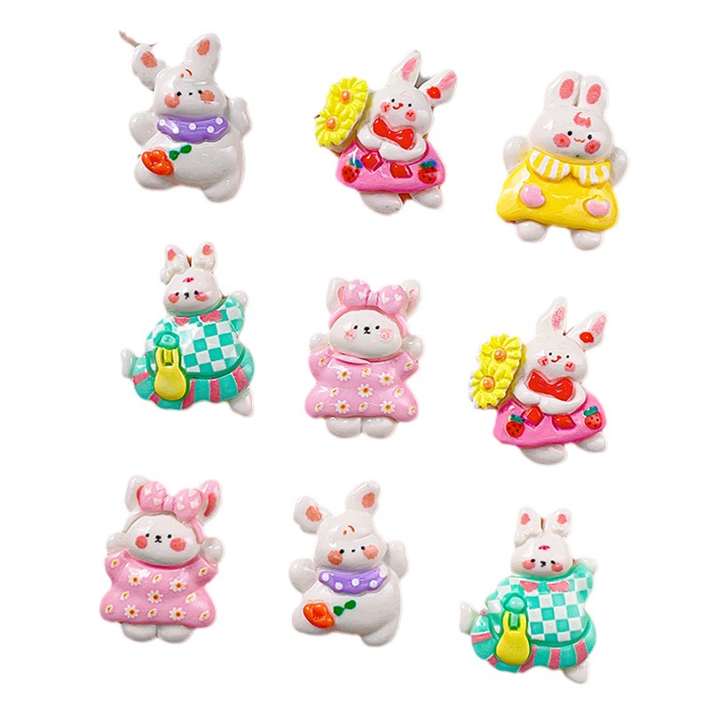 Nueva superficie brillante lindo conejo accesorios de resina DIY crema pegamento niños horquilla accesorios para el cabello hecho a mano primavera conejo al por mayor