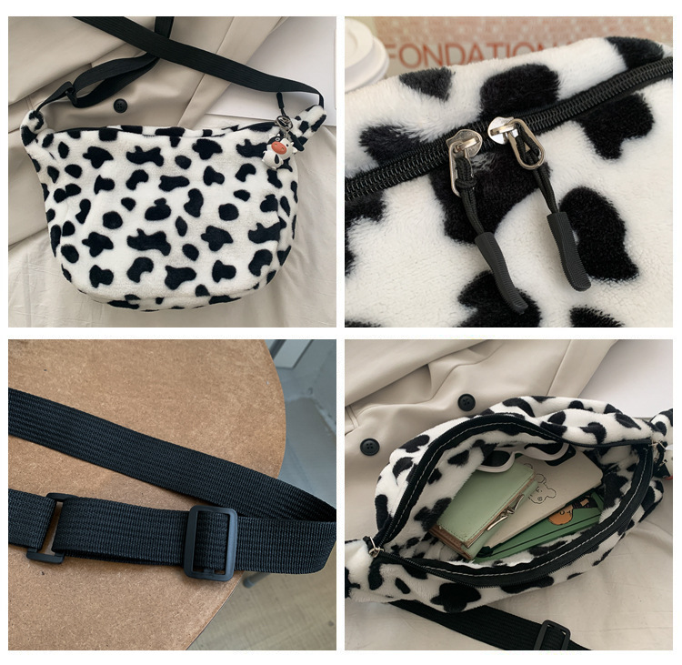 Cow Pattern Plush Messenger Shoulder Bag display picture 2