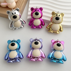 亞克力電鍍UV漸變金屬色卡通小熊DIY玩具吊墜飾品配件鑰匙扣掛件