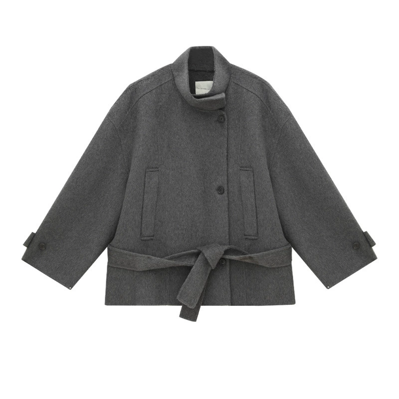 Short double‑side wool jacket, women's retro winter leisure, belted, one size