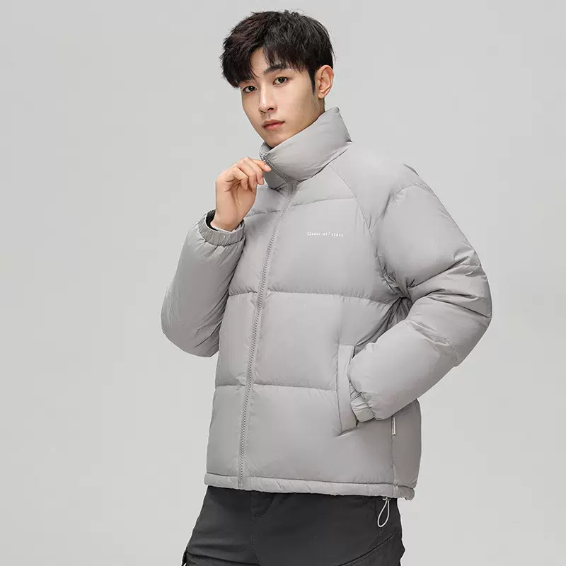 无帽立领羽绒服男秋冬季2025新款加厚保暖简约短款面包服男士外套