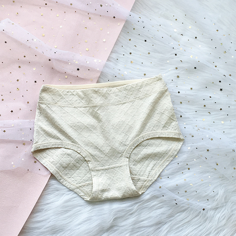 Ropa interior de cintura alta de algodón fresco cómodo rombo agradable para la piel hilo de algodón ropa interior de algodón color sólido de las mujeres más el tamaño de calzoncillos elásticos