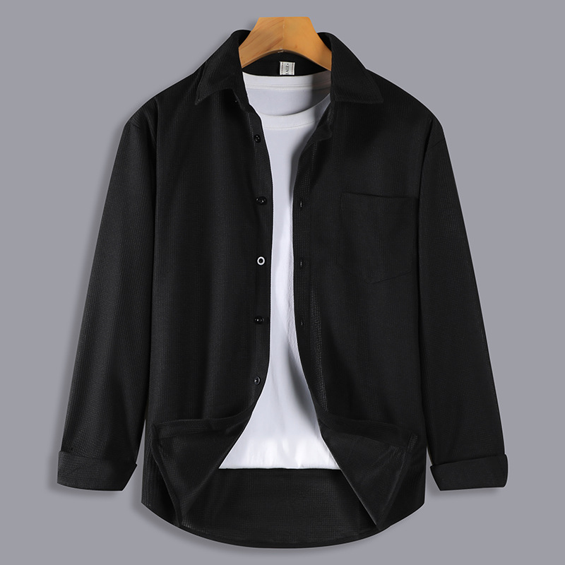 Tendencia de verano Camisa de waffle japonesa de alta gama Camisa de hombre de manga larga fina casual camisa de hombre retro