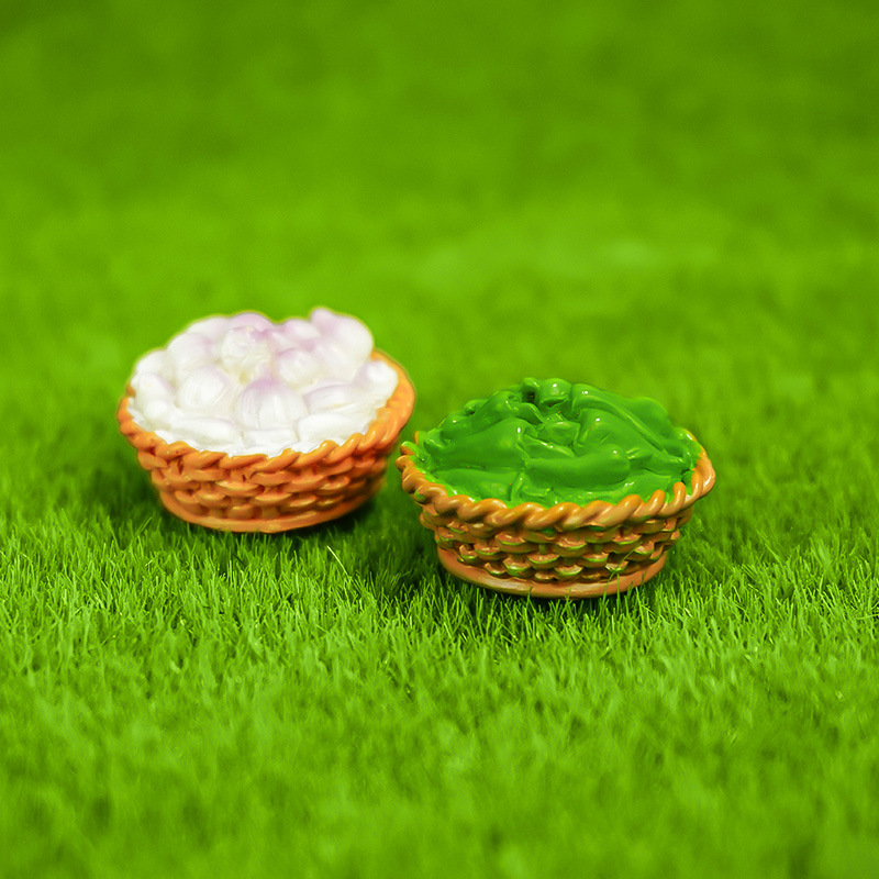 Adornos de resina, artesanías, accesorios de micro paisaje, tazones de vino, pajares, cubos de madera, pimientos, ajo, cestas de bambú, bollos al vapor