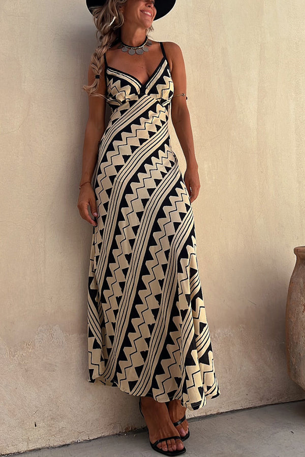Women's Strap Dress Casual Bohemian V Neck Printing Sleeveless Geometric Maxi Long Dress Travel display picture 1