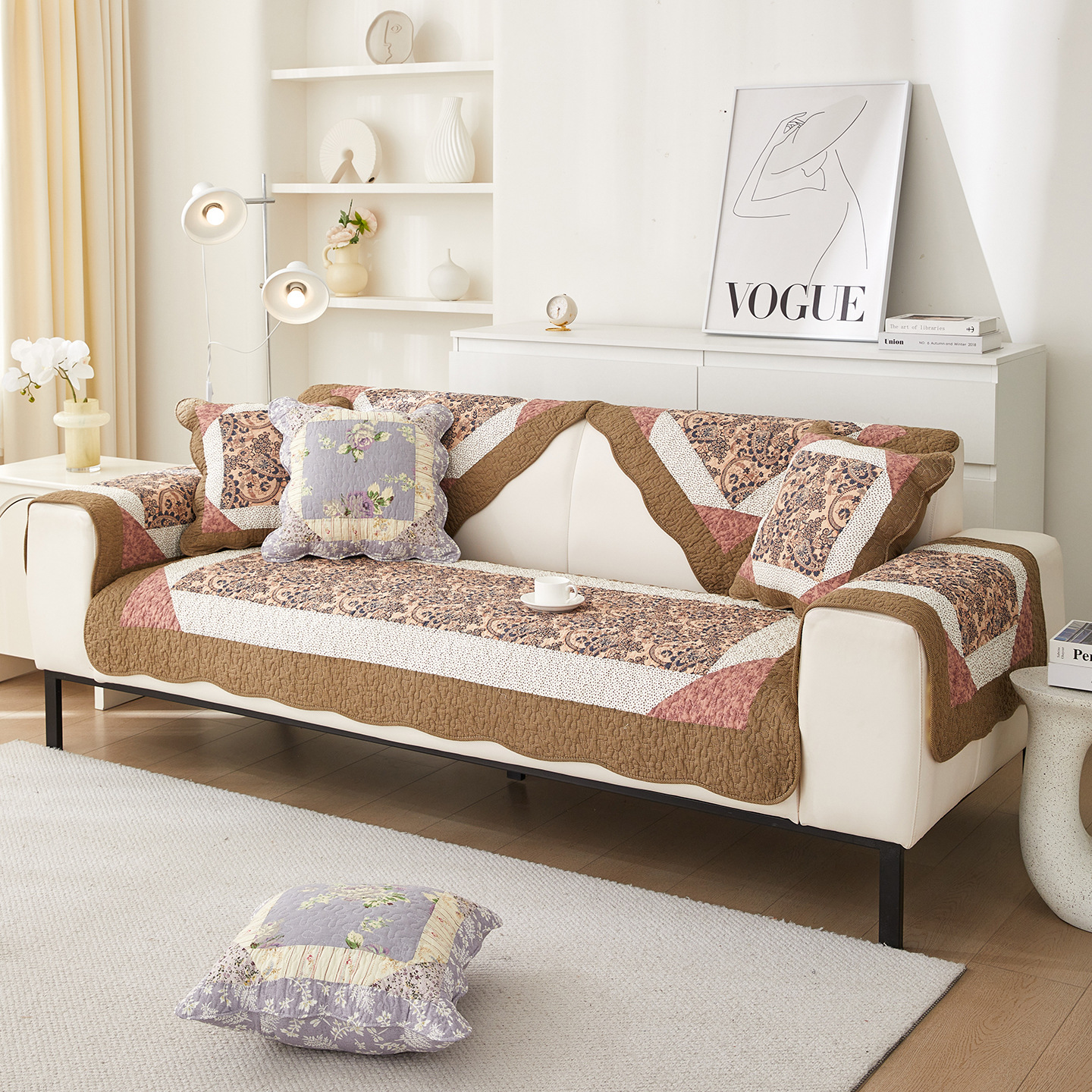 Cross-Border Manufacturer Cotton Quilted Patchwork Sofa Cushion Non-Slip Fabric Thickened Pastoral Four-Season Universal Sofa Towel