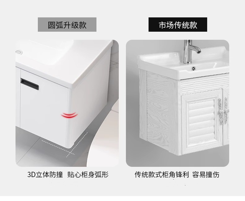 Curva pequeño lavabo de apartamento espacio de nido de abeja lavabo de aluminio gabinete de baño fabricante redondeado mesa de lavado cuenca integrada