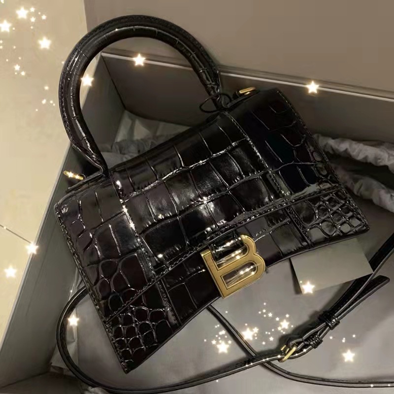 工厂现货沙漏包2024新款B家鳄鱼纹mini同款百搭牛皮单肩斜挎女包