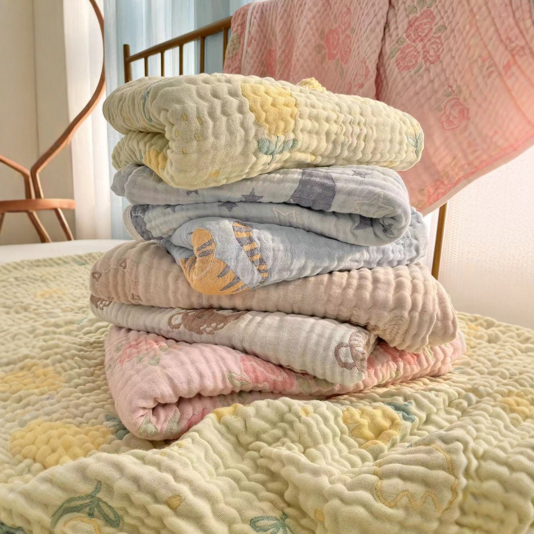 Super Soft Absorbent Baby Six-Layer Pure Cotton Bamboo Fiber Jacquard Gauze Jelly-Feeling Soft Bath Towel Cover Blanket Bamboo Cotton Gauze