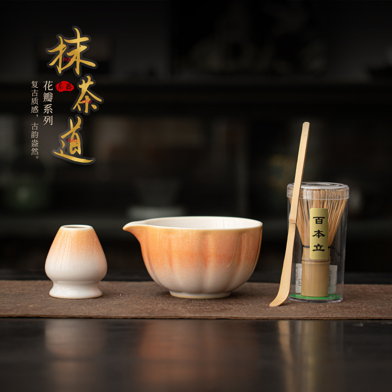 Petal Matcha Ceremony Imitation Song Dish Tea Tool Tea Bowl Tea Li Bai Ben Li Household Ceramic Dish Tea suit Tea Bai Xi
