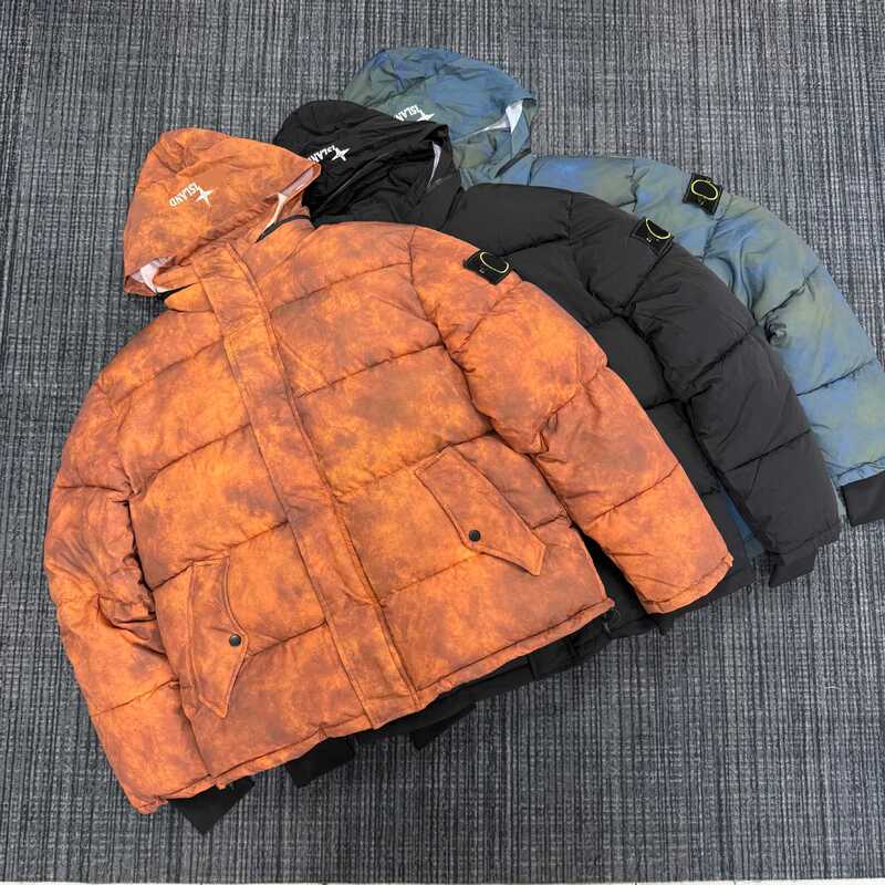 St Stone Cross-Border Tie-Dye Vintage Detachable Hooded Checkered Quilted Loose-Fitting Puffer Jacket American High Street Style