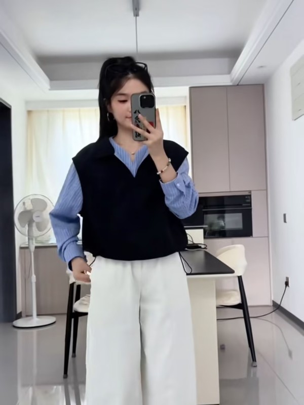 假两件条纹拼接POLO领卫衣女装2025秋季宽松显瘦百搭洋气减龄上衣|undefined