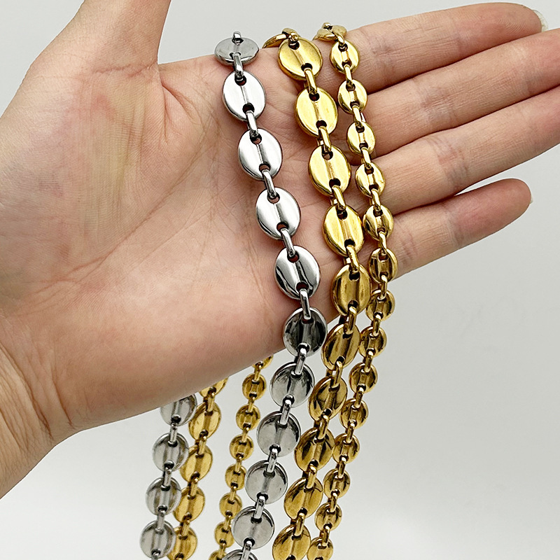304 Stainless Steel Chain Material coffee bean chain Chain Type Hip-Hop 304 Stainless Steel Geometric Coffee Bean Chain Men Chain Necklaces